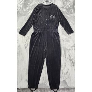 Vintage SK & Company Velvet Velour Sequin Beaded Jumpsuit Size 2X Black Bow
